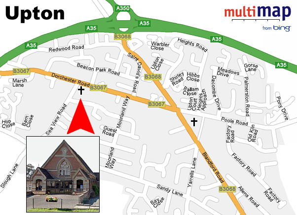 location of Upton Methodist Church in Upton, Poole, Dorset UK